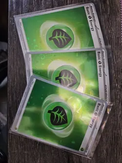 HD Cosmo Swirl, LEAF GREEN Holo Energy 001 , 151 Pokemon Scarlet And Violet x3 - Image 1