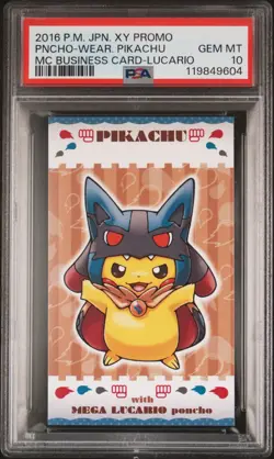 PSA 10 Poncho Pikachu Mega Lucario Promo Business Card Japanese Pokemon 2016 - Image 1
