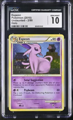 CGC 10 GEM MINT Espeon 2010 Undaunted 2/90 Holo Pokemon Card - Image 1