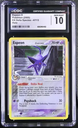 CGC 10 GEM MINT Espeon 2005 EX Delta Species 4/113 Holo Pokemon Card - Image 1