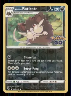 Alolan Raticate Pokemon GO #042/078 Common Reverse Holo Pokemon LP - Image 1