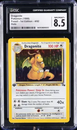 1999 POKEMON FOSSIL 1ST ED #4 DRAGONITE-HOLO CGC 8.5 - Image 1