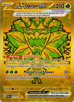 Teal Mask Ogerpon ex 177/131 Gold Hyper Rare Prismatic Evolutions Pokemon NM - Image 1
