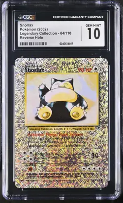 CGC 10 Snorlax Legendary (Collection) 64/110 Reverse Holo Pokemon Card - Image 1