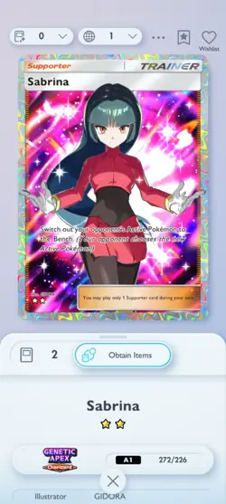 Pokemon Tcg Pocket Trade 2star Sabrina Trainer Card - Image 1