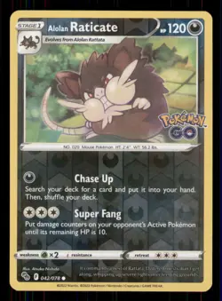 Alolan Raticate Pokemon GO #042/078 Common Reverse Holo Pokemon LP - Image 1