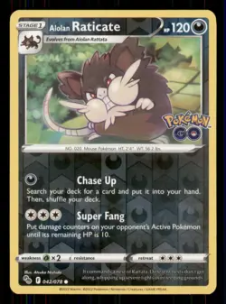 Alolan Raticate Pokemon GO #042/078 Common Reverse Holo Pokemon LP - Image 1
