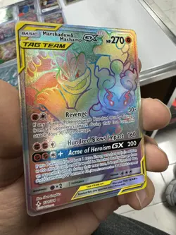 Marshadow & Machamp GX Tag Team 221/214 Rainbow Secret Rare LP Pokemon TCG Card - Image 4