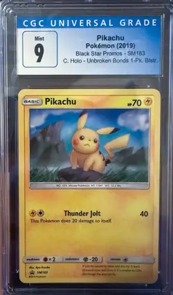 Pikachu Sun & Moon SM183 Unbroken Bonds Promo Card CGC 9 - Image 1