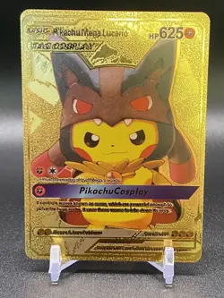 Pokemon Fan Art Display Gold Foil Card Pikachu Mega Lucario - Image 1