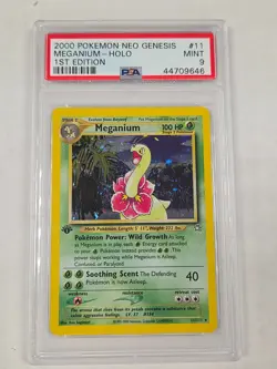 2000 Pokemon Neo Genesis Meganium #11 1st Edition Holo PSA 9 Mint graded card - Image 1