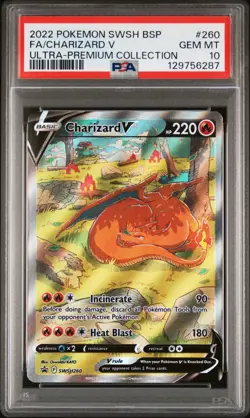 2022 POKEMON SWSH BLACK STAR PROMO #260 FULL ART/CHARIZARD V PSA 10 - Image 1