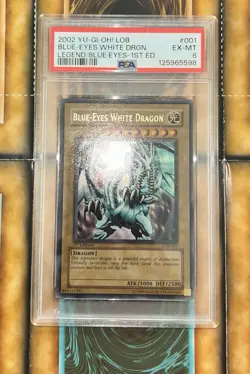 Yu-Gi-Oh! Blue-Eyes White Dragon LOB-001 1ST EDITION GLOSSY - NA ENGLISH - PSA 6 - Image 2