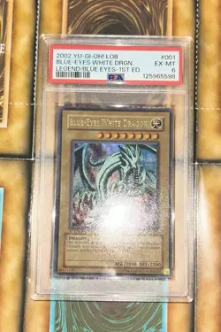 Yu-Gi-Oh! Blue-Eyes White Dragon LOB-001 1ST EDITION GLOSSY - NA ENGLISH - PSA 6 - Image 4