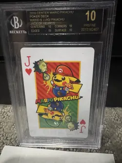 2016 POKEMON CENTER MARIO PIKACHU POKER CARDS JACK OF HEARTS BGS 10 PRISTINE - Image 2