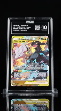 2019 POKEMON SUN & MOON COSMIC ECLIPSE #157 RESHIRAM & ZEKROM GX TAG 10 - Image 1