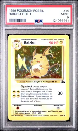 1999 POKEMON FOSSIL #14 RAICHU HOLO PSA 9 NEW CERT - Image 1