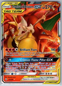 Charizard & Braixen GX 22/236 Cosmic Eclipse NM Full Art Ultra Rare Pokemon Card - Image 1