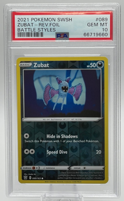 2021 POKEMON SWORD & SHIELD BATTLE STYLES #089 ZUBAT REVERSE FOIL PSA 10 GEM MT - Image 1