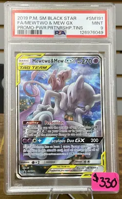 Pokemon TCG Black Star Promo Mewtwo & Mew GX SM191 Card PSA 9 Mint Full Art - Image 1