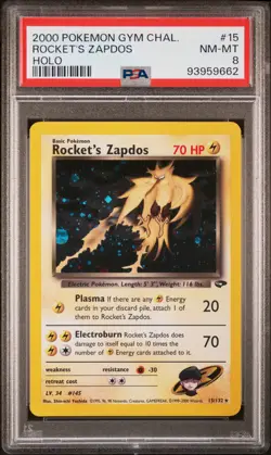 2000 POKEMON GYM CHALLENGE HOLO #15 ROCKET'S ZAPDOS PSA 8 - Image 1