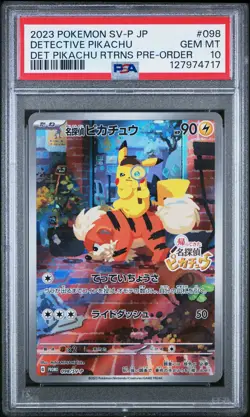2023 POKEMON JPN SV-P PROMO #098 DETECTIVE PIKACHU PSA 10 - Image 1