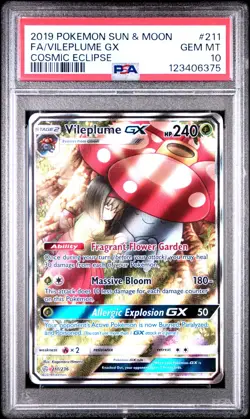 PSA 10 VILEPLUME GX 211 COSMIC ECLIPSE SUN & MOON POKEMON - Image 1