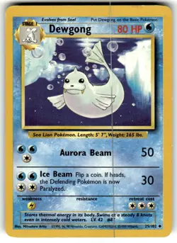 Dewgong 25/102 Pokemon Card Base Set Uncommon 80 HP LP/MP - Image 1