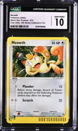 CGC 10 GEM MINT Meowth 2003 Black Star Promos 013 Holo Pokemon Card - Image 1
