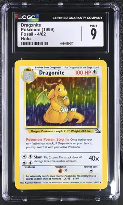 CGC 9 MINT Dragonite 1999 Fossil 4/62 Holo Pokemon Card - Image 1