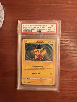 Pokemon TCG Special Delivery Pikachu SWSH074 Center Promo Holo Card PSA 8 - Image 1
