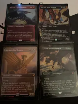 MTG Borderless Ancient Copper Brass Gold Bronze Dragon Lot Foil - Image 1