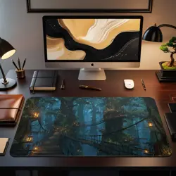 Enchanted Treehouse Forest with Lanterns MTG Playmat - Elf Woodland Art - Image 2