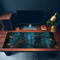 Enchanted Treehouse Forest with Lanterns MTG Playmat - Elf Woodland Art - Image 3
