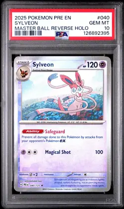 2025 POKEMON PRE EN-PRISMATIC EVOLUTIONS MASTER BALL REVERSE HOLO SYLVEON PSA 10 - Image 1