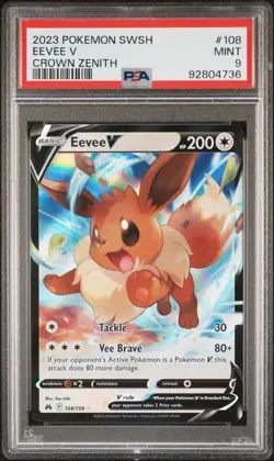 2023 POKEMON SWORD AND SHIELD CROWN ZENITH 108 EEVEE V PSA MINT 9 - Image 1