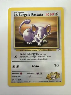 Pokemon TCG Lt. Surge's Rattata Gym Heroes 82/132 Regular Unlimited Common - NM - Image 1