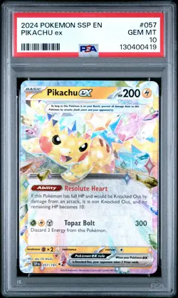 2024 POKEMON SSP EN-SURGING SPARKS #057 PIKACHU EX PSA 10 - Image 1