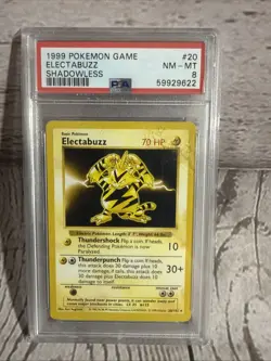 1999 Pokemon Electabuzz Shadowless Unlimited Rare Base Set #20 PSA 8 Nm - Mt - Image 1