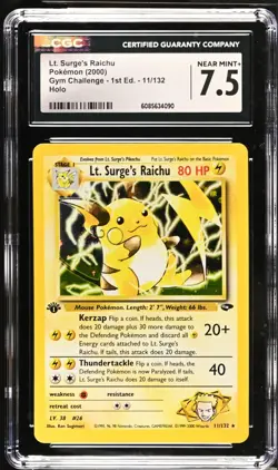 POKEMON CGC 7.5 Lt. Surge's Raichu 11/132 Gym Challenge - 1st Edition Holo Rare - Image 1