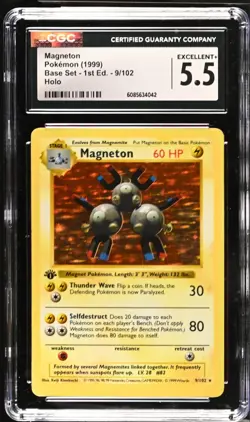 POKEMON CGC 5.5 Magneton 9/102 1999 Base Set - 1st Edition Rare Holo *4042 - Image 1