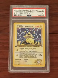 2000 POKEMON GYM HEROES HOLO-1ST EDITION #6 LT. SURGE'S ELECTABUZZ PSA 10 - Image 1
