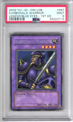 Yu-Gi-Oh LOB-067 1st Edition KARBONALA WARRIOR Rare Silver Foil Card PSA 9 MINT! - Image 1