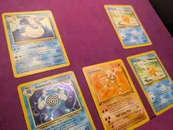 Holo Poliwrath and 1st Edition Hitmonlee Fossil Lot Pokemon Cards - Image 3