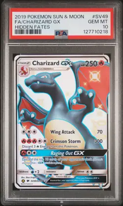 2019 POKEMON SUN & MOON HIDDEN FATES #SV49 FULL ART/CHARIZARD GX PSA 10 - Image 1