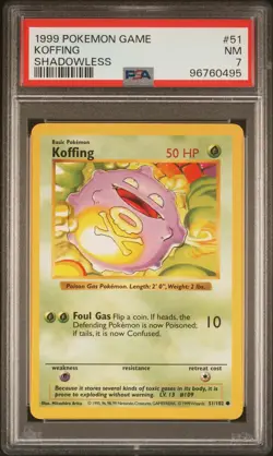 1999 POKEMON BASE SET SHADOWLESS #51 KOFFING PSA 7 - Image 1