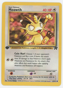 Meowth 62/82 1st Edition NM LP MP HP Common Team Rocket Pokemon Card 2000 WOTC - Image 1