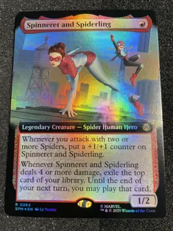 Spinneret and Spiderling 0264 Foil Extended Art Marvel's Spider-Man SPM MTG NM - Image 1