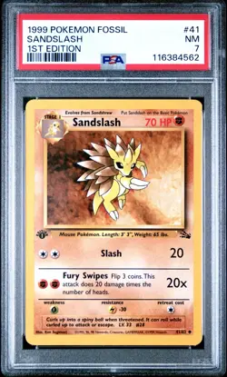 PSA 7 NM 1999 POKEMON FOSSIL 41 SANDSLASH 1ST EDITION ENGLISH - Image 1