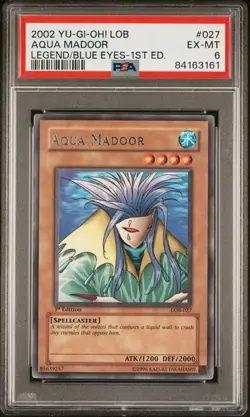 2002 YU-GI-OH! LOB-027 LEGEND OF BLUE EYES WHITE DRAGON AQUA MADOOR 1ST EDITION - Image 1
